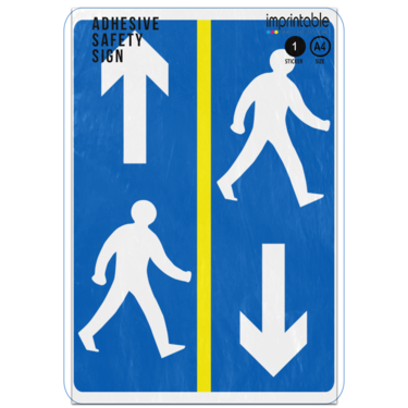 Picture of Keep Left Up Arrow Down Person Both Sides Opposite Blue Mandatory Adhesive Vinyl Sign