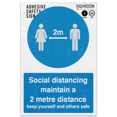 Picture of Maintain A 2 Metre Distance Keep Yourself And Others Safe Blue Mandatory Adhesive Vinyl Sign