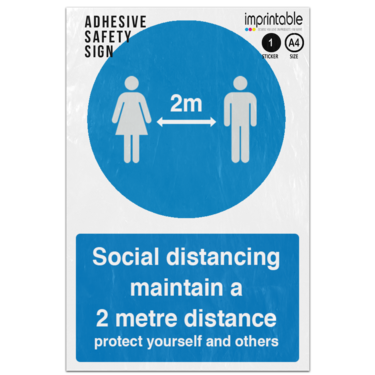 Picture of Maintain A 2 Metre Distance Protect Yourself And Others Blue Madatory Adhesive Vinyl Sign