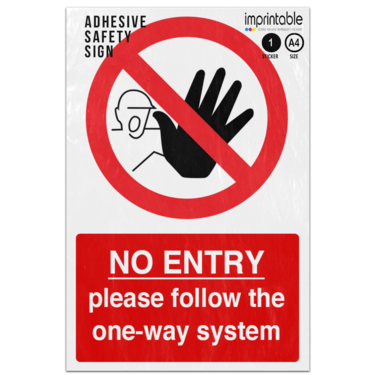 Picture of No Entry Please Follow One Way System Red Circle Backslash Diagonal No Prohibited Adhesive Vinyl Sign