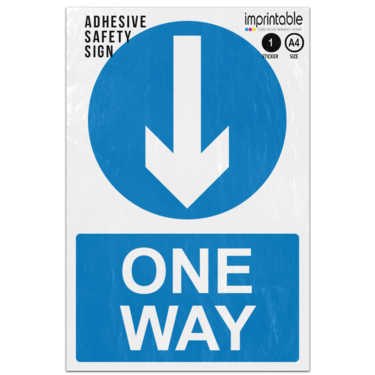 Picture of One Way Down Arrow Blue Circle Mandatory Adhesive Vinyl Sign