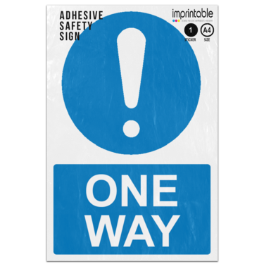 Picture of One Way Exclamation Mark Blue Circle Mandatory Adhesive Vinyl Sign
