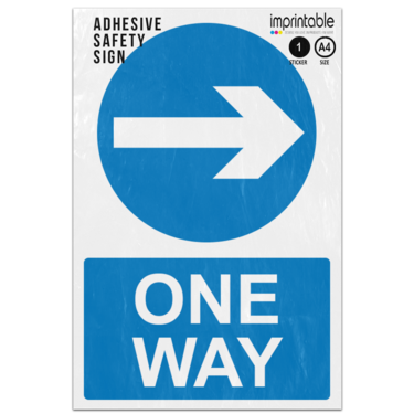 Picture of One Way Right Arrow Blue Circle Mandatory Adhesive Vinyl Sign