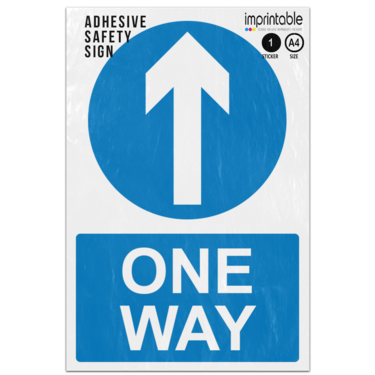 Picture of One Way Up Arrow Blue Circle Mandatory Adhesive Vinyl Sign