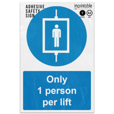 Picture of Only 1 Person Per Lift Blue Circle Mandatory Adhesive Vinyl Sign