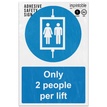 Picture of Only 2 People Per Lift Blue Circle Mandatory Adhesive Vinyl Sign