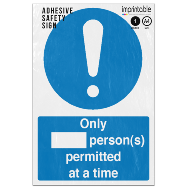 Picture of Only Number Persons Permitted At A Time Blue Mandatory Adhesive Vinyl Sign