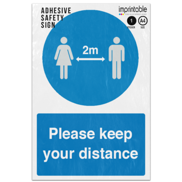 Picture of Please Keep Your Distance Blue Mandatory Adhesive Vinyl Sign