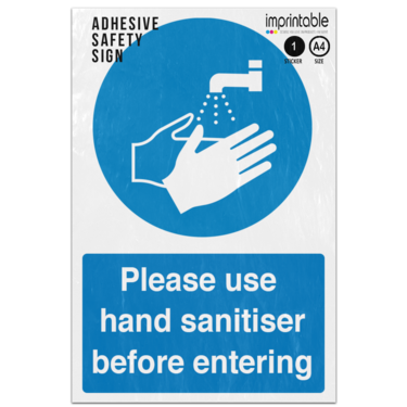 Picture of Please Use Hand Sanitiser Before Entering Blue Mandatory Adhesive Vinyl Sign