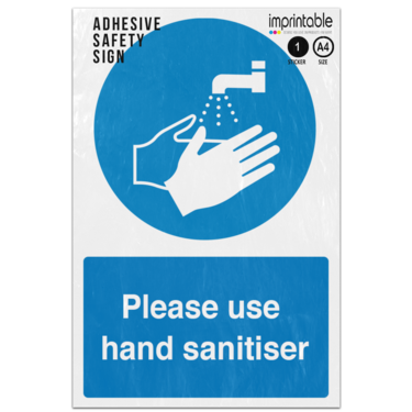 Picture of Please Use Hand Sanitiser Blue Mandatory Adhesive Vinyl Sign