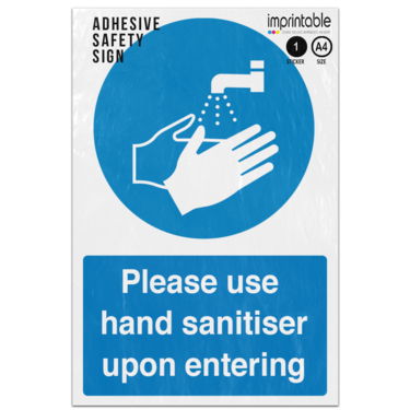 Picture of Please Use Hand Sanitiser Upon Entering Blue Mandatory Adhesive Vinyl Sign
