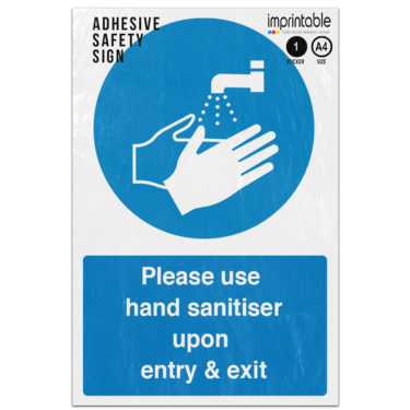 Picture of Please Use Hand Sanitiser Upon Entry And Exit Blue Mandatory Adhesive Vinyl Sign