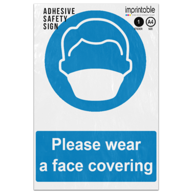 Picture of Please Wear A Face Covering Blue Mandatory Adhesive Vinyl Sign