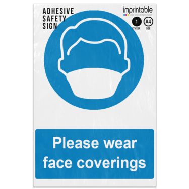 Picture of Please Wear Face Coverings Blue Mandatory Adhesive Vinyl Sign
