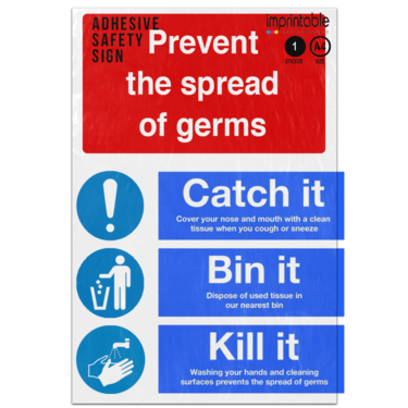 Picture of Prevent The Spread Of Germs Catch It Bin It Kill It Blue Mandatory Adhesive Vinyl Sign