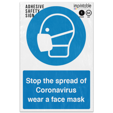 Picture of Stop The Spread Of Germs Wear A Face Mask Blue Mandatory Adhesive Vinyl Sign