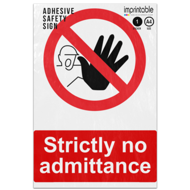 Picture of Strictly No Admittance Hand Red Circle Backslash Diagonal Prohibited Adhesive Vinyl Sign