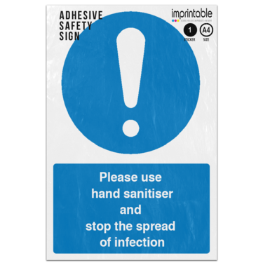 Picture of Use Hand Sanitiser Stop The Spread Of Infection Blue Mandatory Adhesive Vinyl Sign