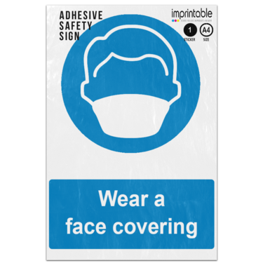 Picture of Wear A Face Covering Blue Mandatory Adhesive Vinyl Sign