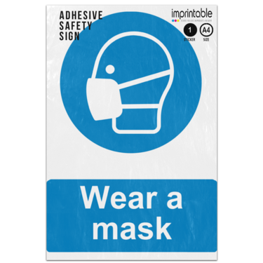 Picture of Wear A Mask Facemask Blue Mandatory Adhesive Vinyl Sign