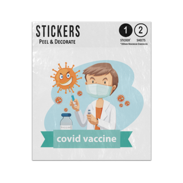 Picture of Doctor Wearing Face Covering Holding Medical Syringe Virus Vaccine Sticker Sheets Twin Pack