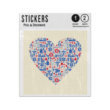 Picture of Heart Shape Filled Medical Elements Ambulance First Aid Hospital Sticker Sheets Twin Pack