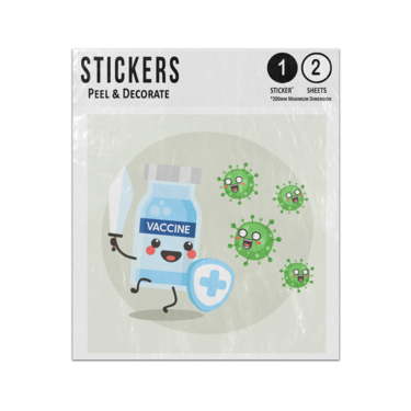 Picture of Vaccine Bottle Cartoon Character Sword And Sheild Fight Virus Sticker Sheets Twin Pack