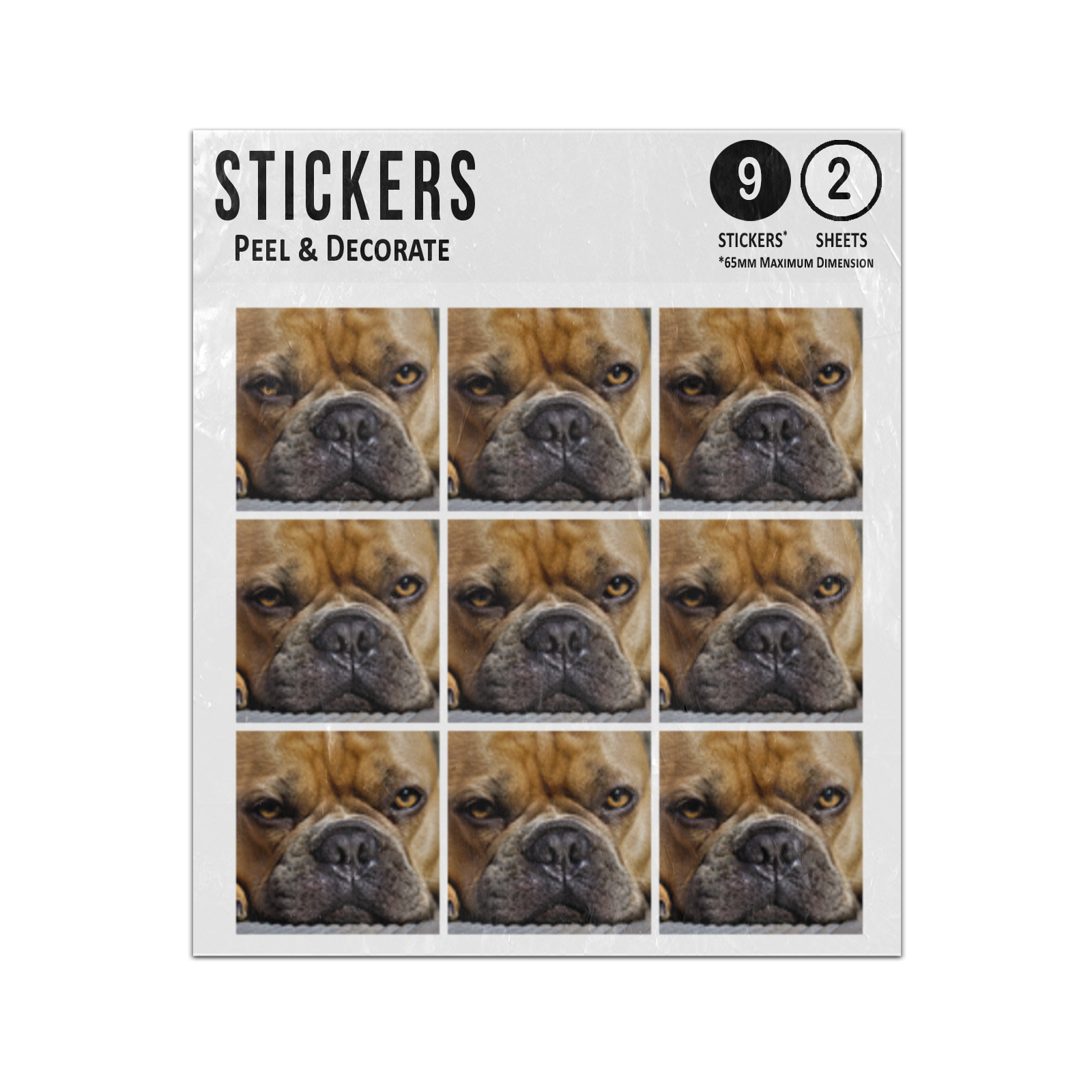 Brown French Bulldog Sticker Sheets Twin Pack Dogs. Imprintable