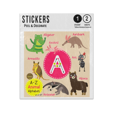 Picture of A Z Animal Alphabet Preschool Phonics Teaching Letter A Sticker Sheets Twin Pack