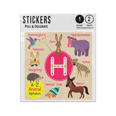 Picture of A Z Animal Alphabet Preschool Phonics Teaching Letter H Sticker Sheets Twin Pack