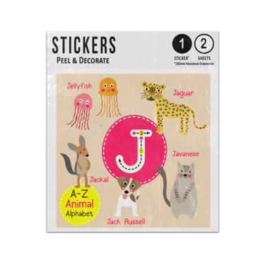 Picture of A Z Animal Alphabet Preschool Phonics Teaching Letter J Sticker Sheets Twin Pack