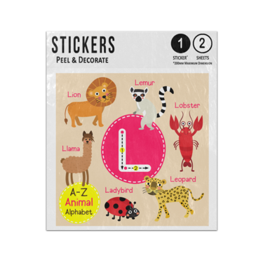 Picture of A Z Animal Alphabet Preschool Phonics Teaching Letter L Sticker Sheets Twin Pack
