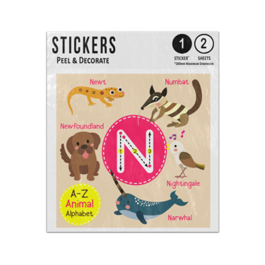 Picture of A Z Animal Alphabet Preschool Phonics Teaching Letter N Sticker Sheets Twin Pack