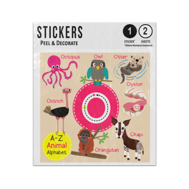 Picture of A Z Animal Alphabet Preschool Phonics Teaching Letter O Sticker Sheets Twin Pack