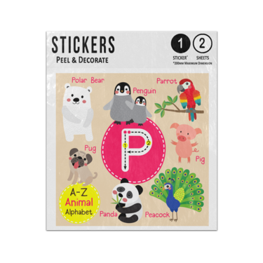 Picture of A Z Animal Alphabet Preschool Phonics Teaching Letter P Sticker Sheets Twin Pack