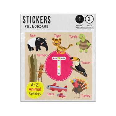 Picture of A Z Animal Alphabet Preschool Phonics Teaching Letter T Sticker Sheets Twin Pack