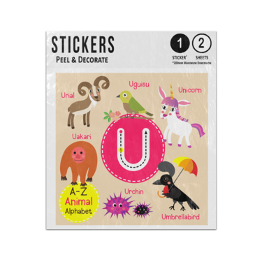 Picture of A Z Animal Alphabet Preschool Phonics Teaching Letter U Sticker Sheets Twin Pack
