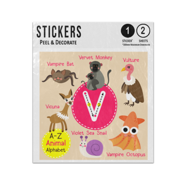 Picture of A Z Animal Alphabet Preschool Phonics Teaching Letter V Sticker Sheets Twin Pack