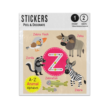 Picture of A Z Animal Alphabet Preschool Phonics Teaching Letter Z Sticker Sheets Twin Pack