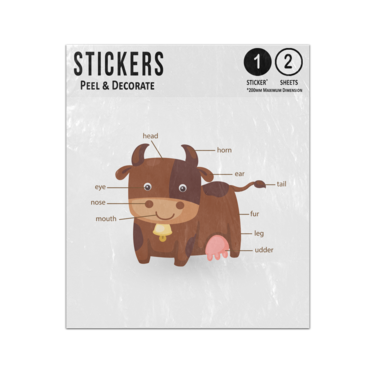 Picture of Cow Animal Anatomy Body Parts Preschool Illustration Sticker Sheets Twin Pack