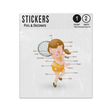 Picture of Girl Playing Tennis Human Anatomy Body Parts Preschool Illustration Sticker Sheets Twin Pack