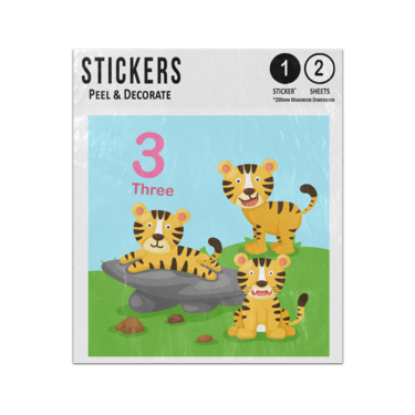 Picture of Learn To Count Numbers 3 Smiling Tigers Preschool Illustration Sticker Sheets Twin Pack