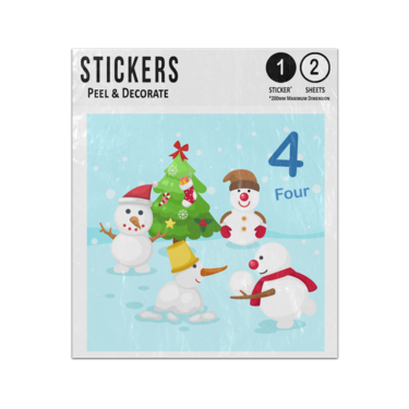 Picture of Learn To Count Numbers 4 Smiling Snowmen Preschool Illustration Sticker Sheets Twin Pack