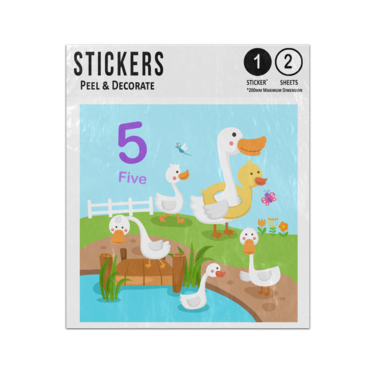 Picture of Learn To Count Numbers 5 White Ducks Preschool Illustration Sticker Sheets Twin Pack