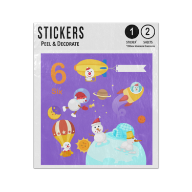 Picture of Learn To Count Numbers 6 Space Snowmen Preschool Illustration Sticker Sheets Twin Pack