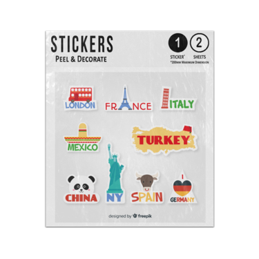 Picture of Country Cities Famous Associations Cartoon Illustrations Sticker Sheets Twin Pack