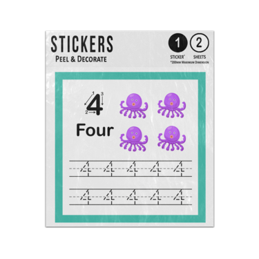 Picture of Number 4 Handwriting Practice Excercise Preschcool Teaching Aid Sticker Sheets Twin Pack