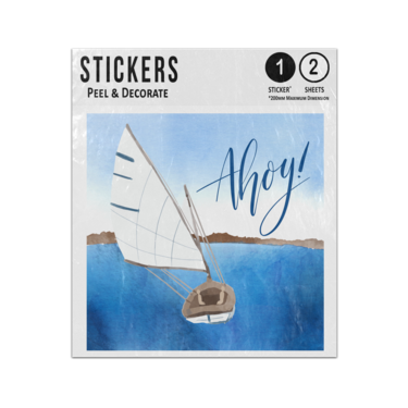 Picture of Watercolor Sailing Boat With Ahoy Flat Calm Sea Sticker Sheets Twin Pack