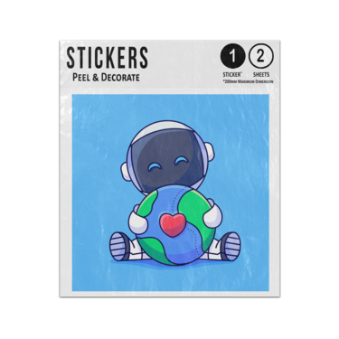 Picture of Cartoon Astronaut Sitting Hugging World Earth Red Heart Sticker Sheets Twin Pack
