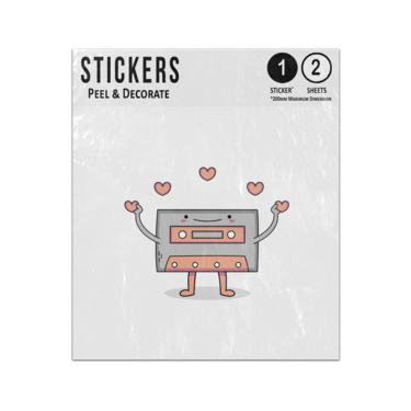 Picture of Cartoon Cassette Pink Grey Playing Love Song Juggling Hearts Sticker Sheets Twin Pack